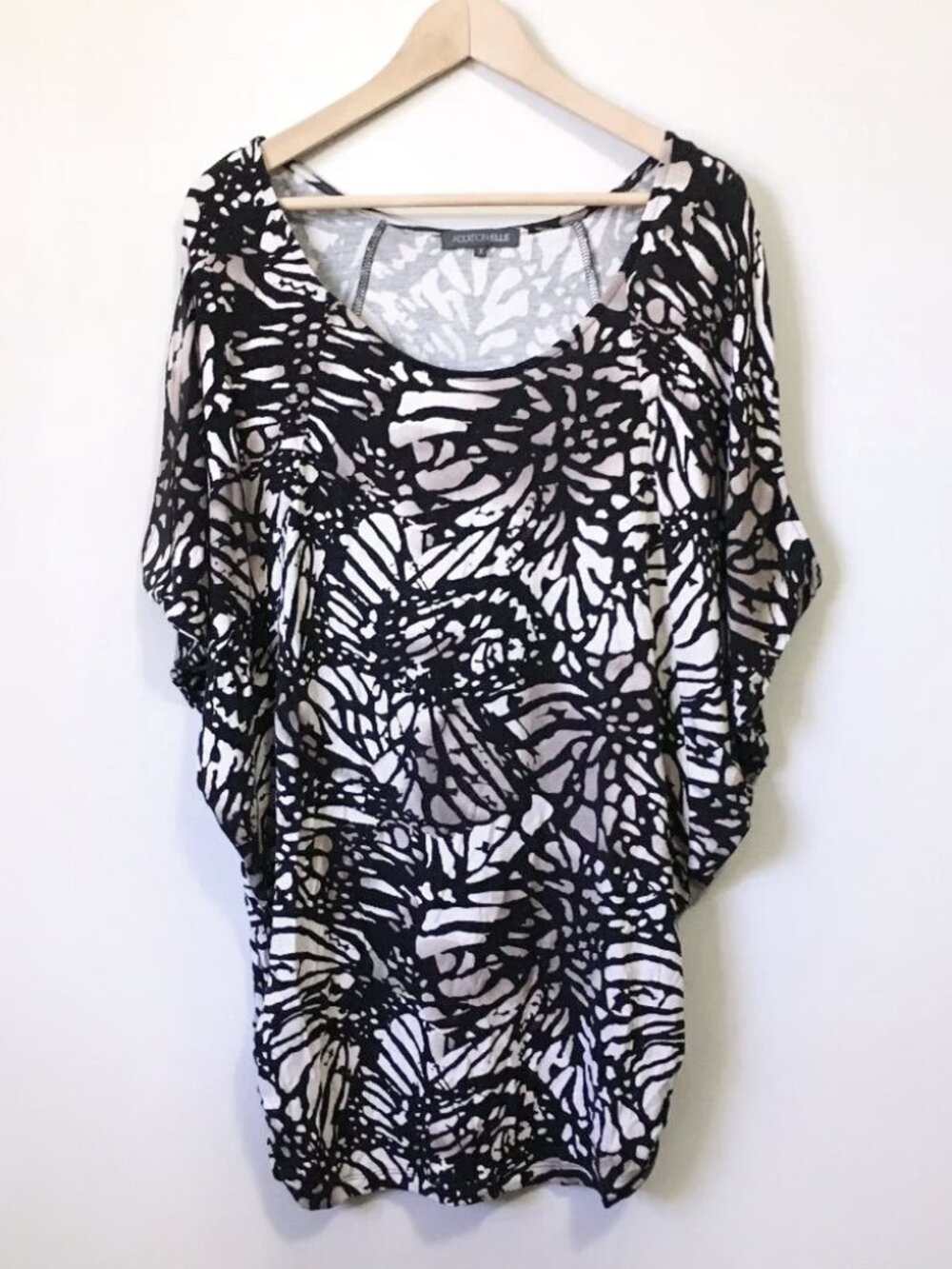 Addition Elle B&W Monarch Butterfly Wing Print Ruched Tunic Top 1X 90sWhimsigoth